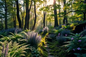 Mystical Glade in a Sunlit Forest – free AI stock image