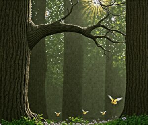 Mystical Glade with Ancient Trees – free AI stock image