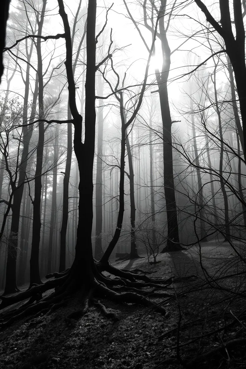 Mystical Monochrome Forest at Dawn