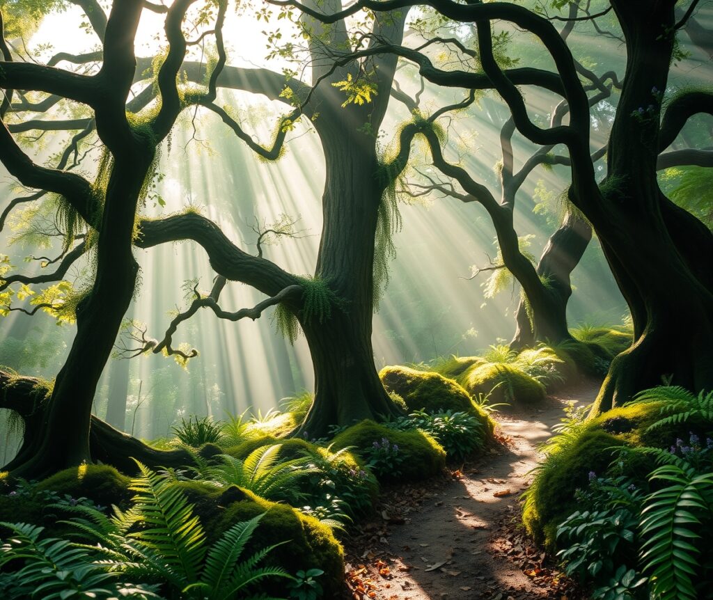 Mystical Morning in the Enchanted Forest – free AI stock image