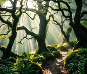 Mystical Morning in the Enchanted Forest – free AI stock image