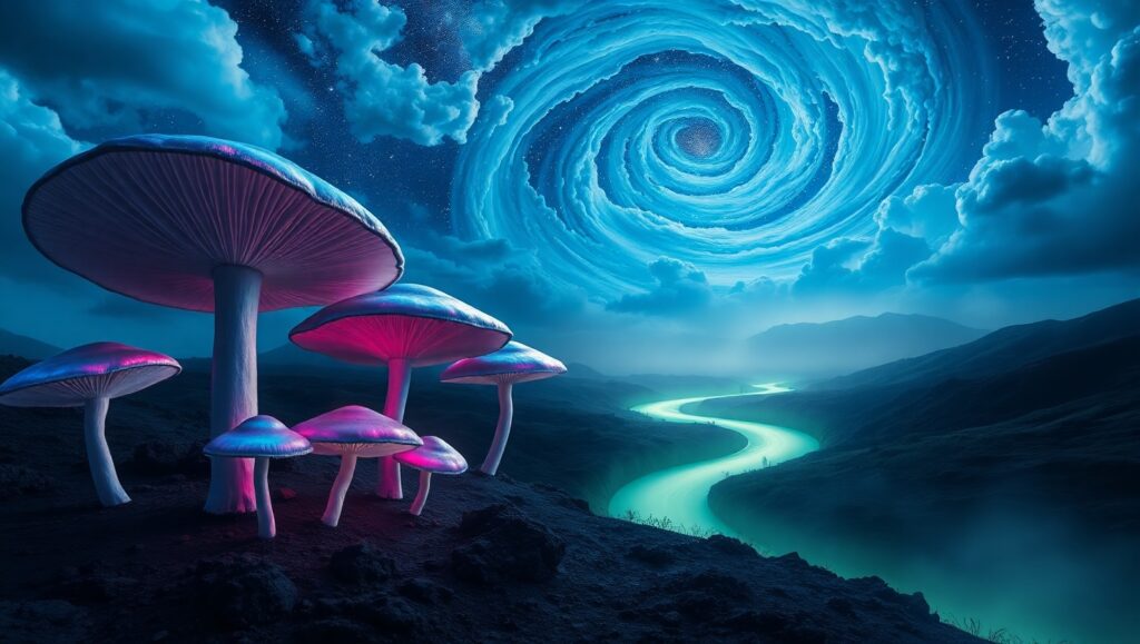 Mystical Mushrooms Under Stars – free AI stock image