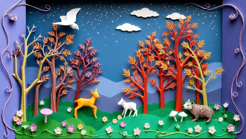 Mystical Origami Forest Scene – free AI stock image