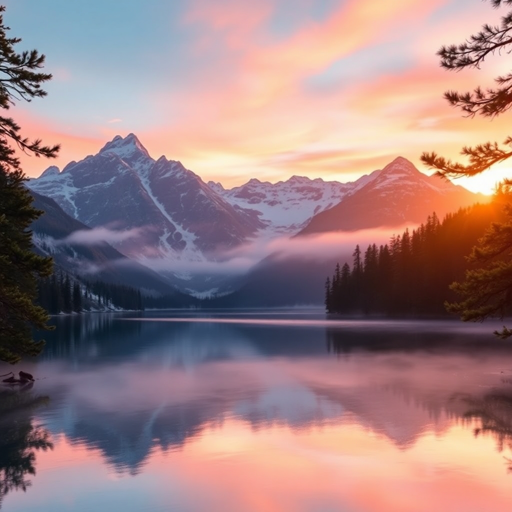 Mystical Sunrise Over Serene Lake – free AI stock image