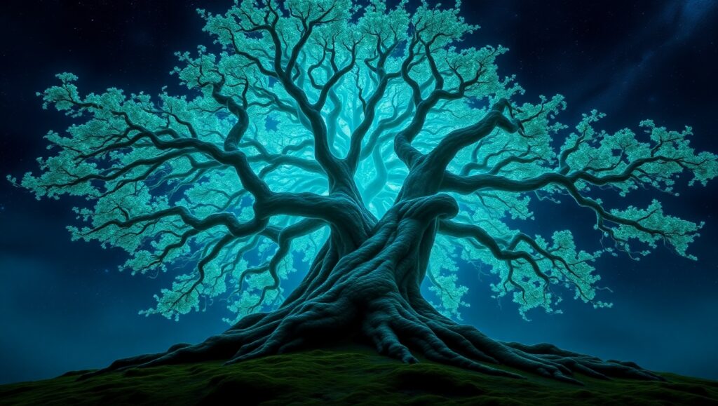 Mystical Tree Under Starry Skies – free AI stock image