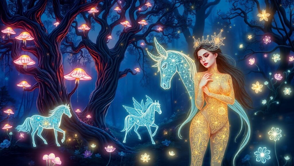 Mystical Twilight Forest Adventure – free AI stock image