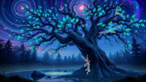 Mystical Twilight Forest Scene – free AI stock image
