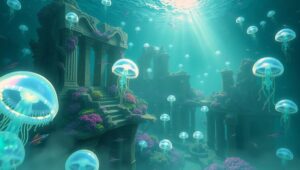 Mystical Underwater City of Jellyfish – free AI stock image