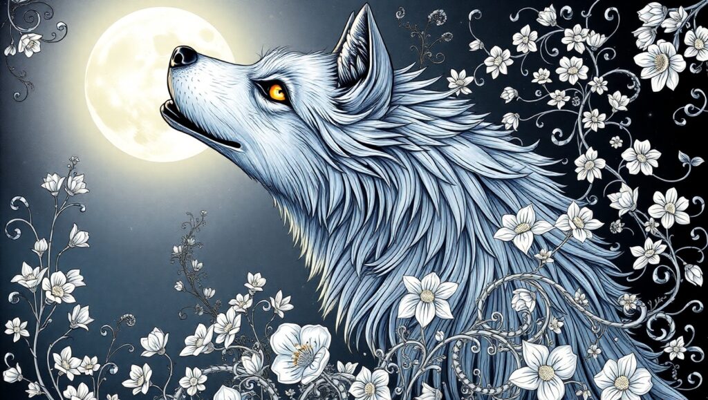 Mystical Wolf Tattoo Design – free AI stock image