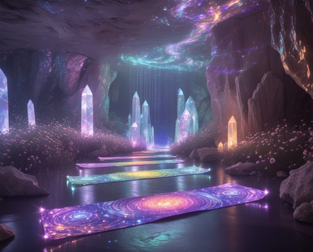 Mystical Yoga in a Crystal Cave – free AI stock image