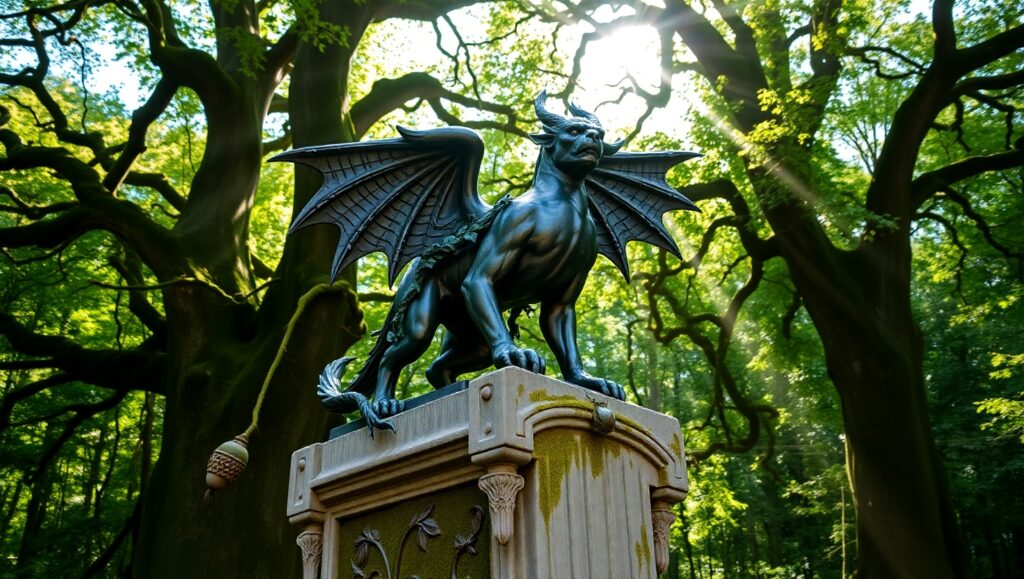 Mythical Bronze Creature in Nature – free AI stock image