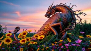 Mythical Bronze Creature in Twilight – free AI stock image