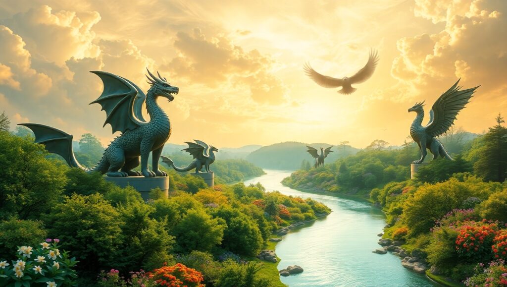 Mythical Bronze Landscape Adventure – free AI stock image