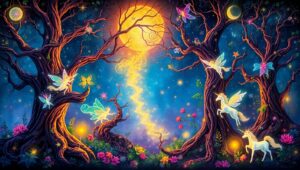 Mythical Creatures in Enchanted Forest – free AI stock image