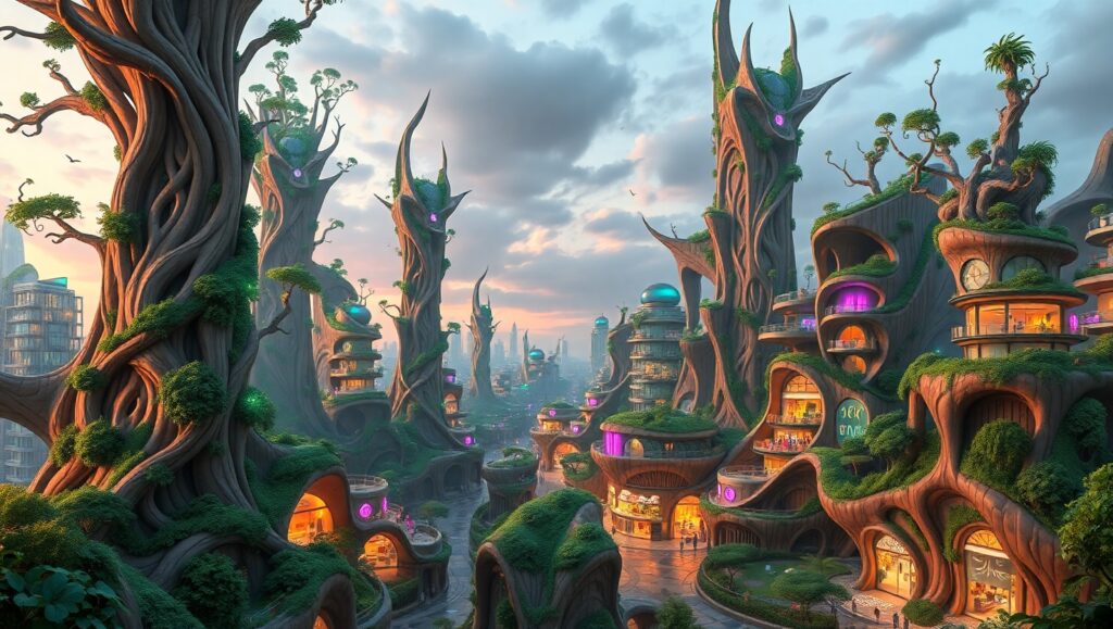 Nature-Infused Futuristic Architecture – free AI stock image