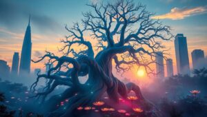 Nature Meets Futuristic Architecture – free AI stock image