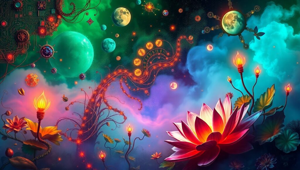 Nature Meets Tech in Vibrant Collage – free AI stock image