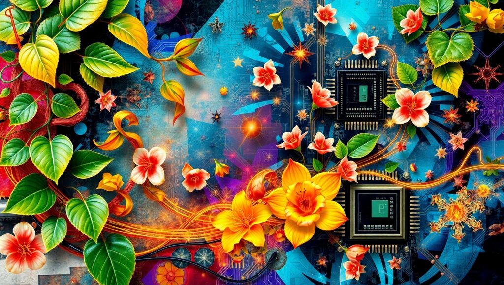 Nature Meets Technology in Collage – free AI stock image