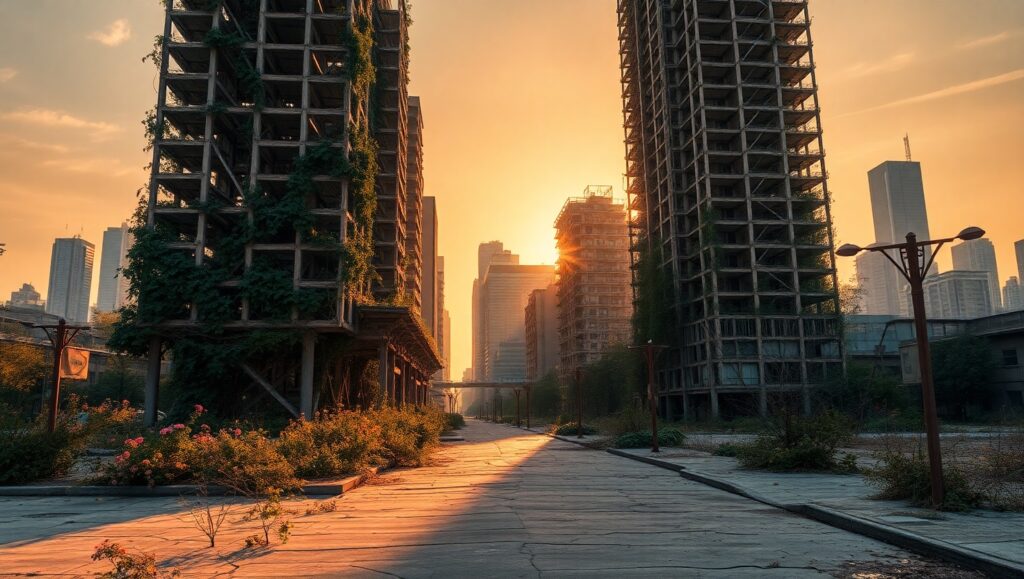 Nature Reclaims a Fallen City – free AI stock image