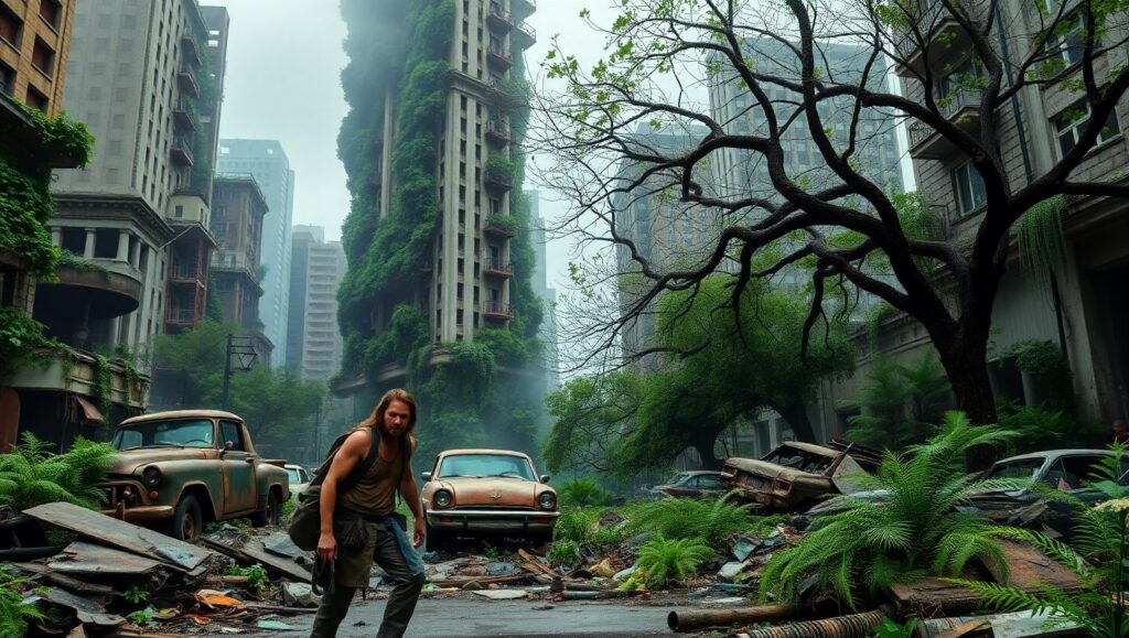 Nature Reclaims a Fallen City d7X – free AI stock image