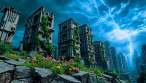 Nature Reclaims a Ruined City – free AI stock image