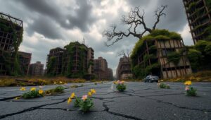 Nature Reclaims the Ruins f7j – free AI stock image