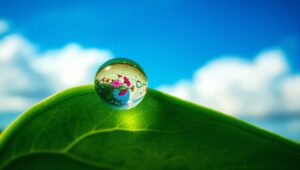 Nature’s Reflection in a Dewdrop – free AI stock image