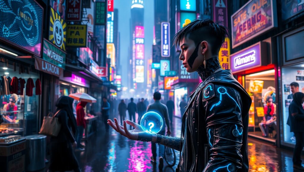 Neon Alley Encounter – free AI stock image