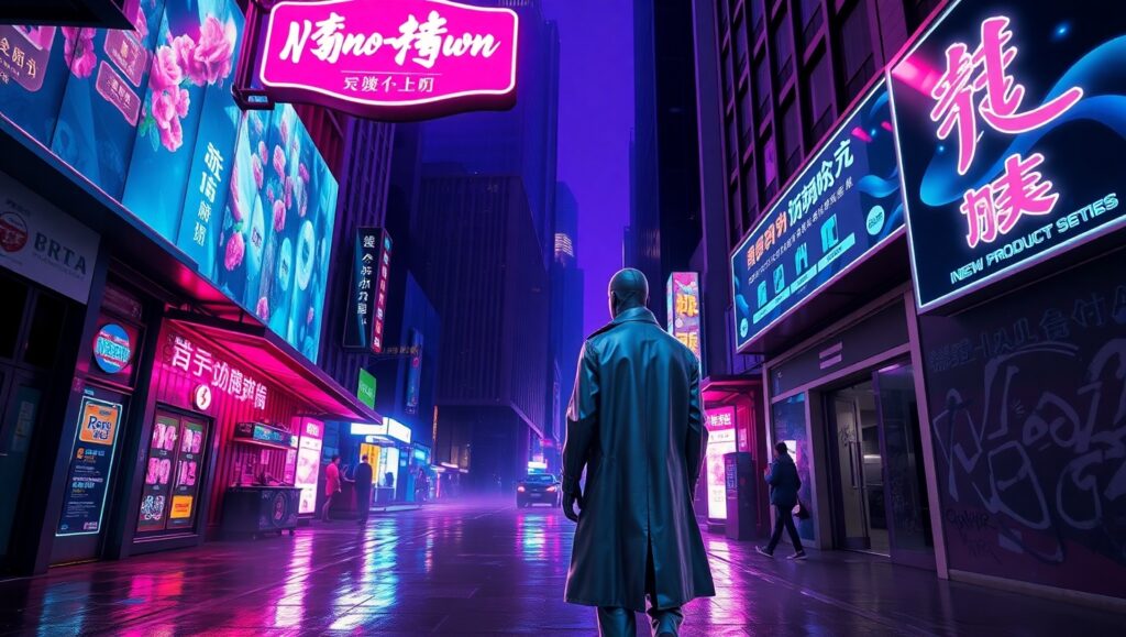Neon Alley Encounter – free AI stock image