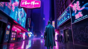 Neon Alley Encounter – free AI stock image