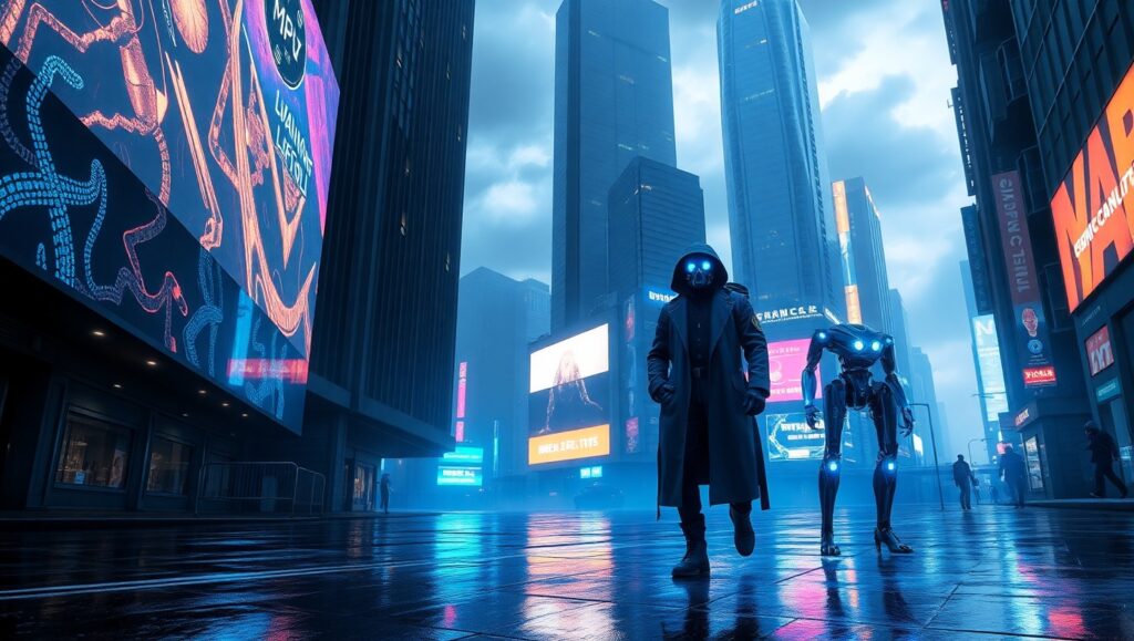 Neon Alleyway Encounter – free AI stock image