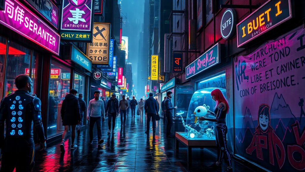 Neon Alleyway of Tomorrow – free AI stock image