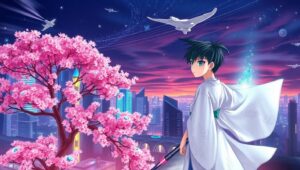 Neon Blossoms: A Futuristic Dream – free AI stock image