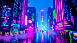 Neon Chaos in Cyber City – free AI stock image