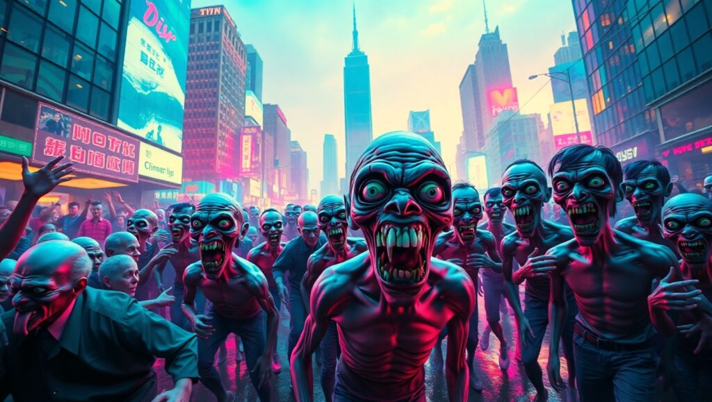 Neon Chaos in the City – free AI stock image