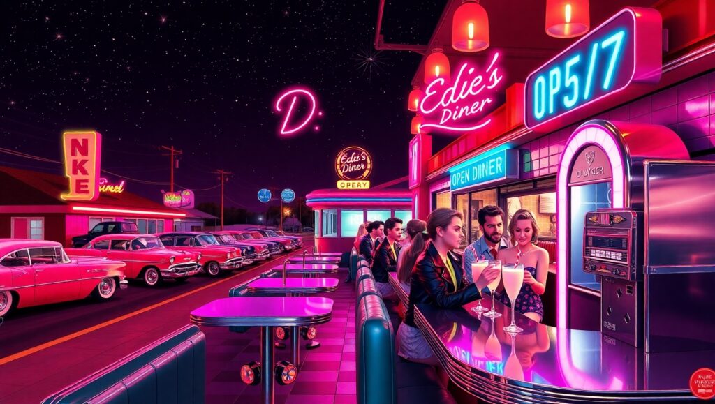 Neon Diner in Retro Style – free AI stock image