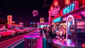 Neon Diner in Retro Style – free AI stock image