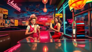Neon Diner in Retro Style – free AI stock image