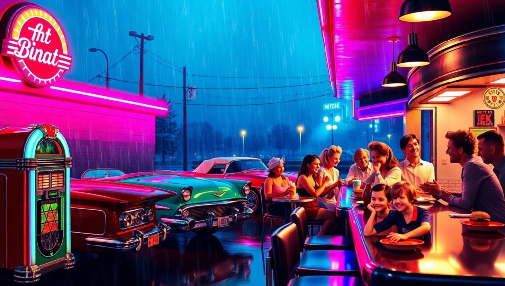Neon Diner Night Vibes – free AI stock image