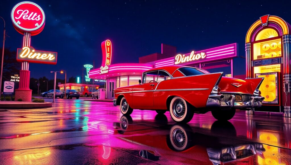 Neon Diner Under the Stars – free AI stock image