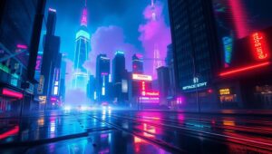 Neon Distortion: Urban Glitch – free AI stock image