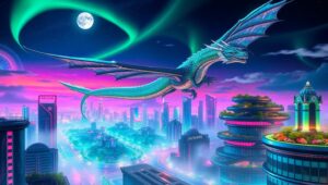 Neon Dragon Over Futuristic City – free AI stock image