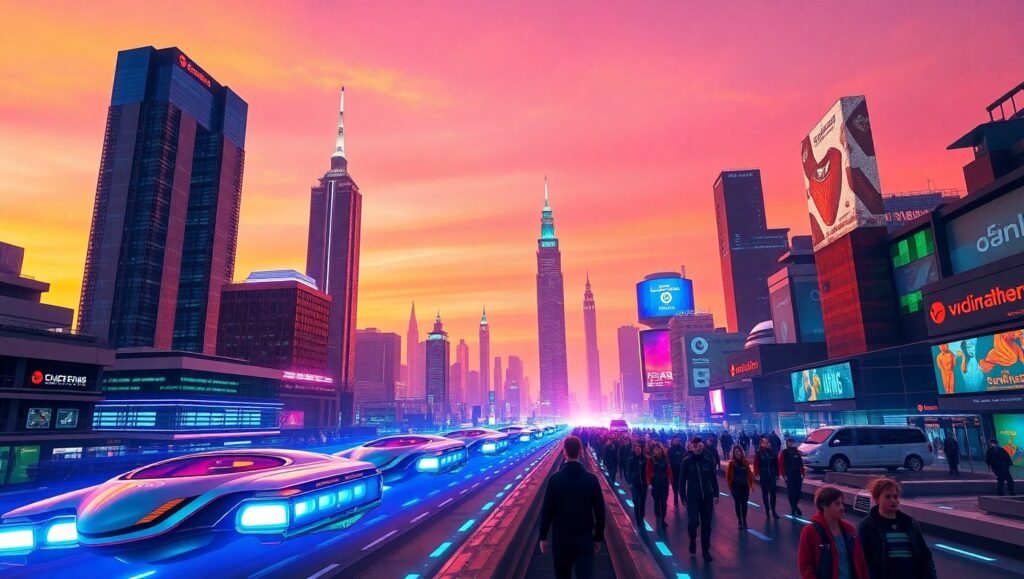 Neon Dreams: A Futuristic Cityscape jn8 – free AI stock image