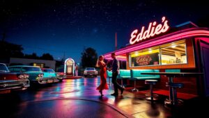 Neon Dreams at Retro Diner – free AI stock image
