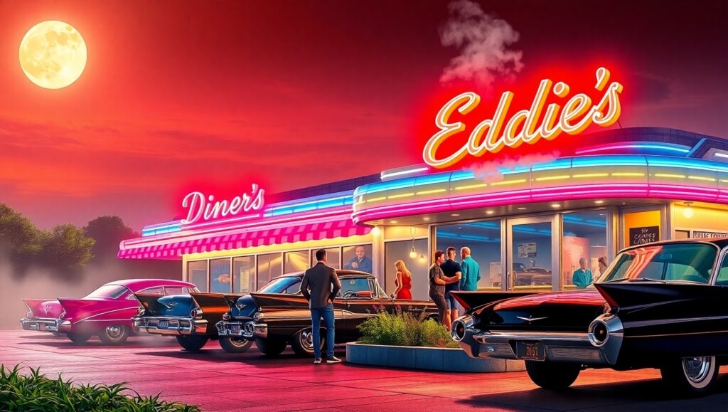 Neon Dreams at the Classic Diner – free AI stock image
