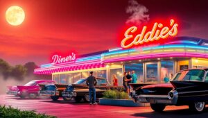 Neon Dreams at the Classic Diner – free AI stock image