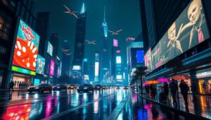 Neon Dreams in a Cyberpunk City Sh0 – free AI stock image