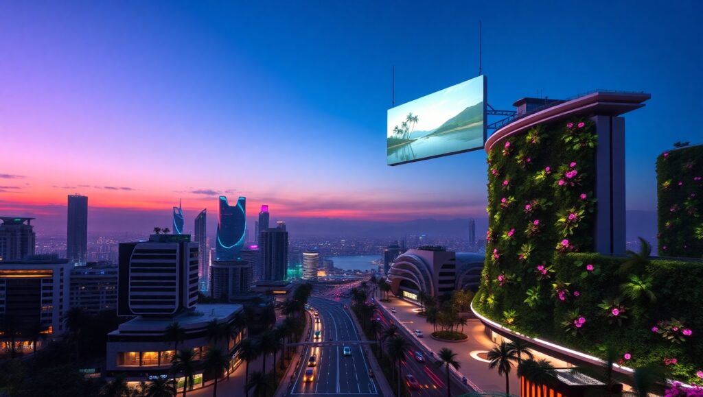 Neon Dreams in a Futuristic City – free AI stock image