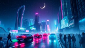 Neon Dreams in a Futuristic City 7XX – free AI stock image