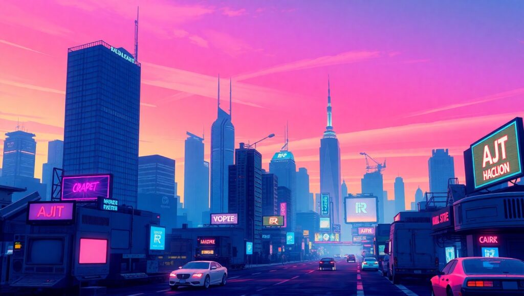 Neon Dreams in a Retro City 6ta – free AI stock image